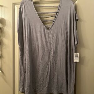 Elegant Gray V-Neck Women's Top with Strappy Back & Front